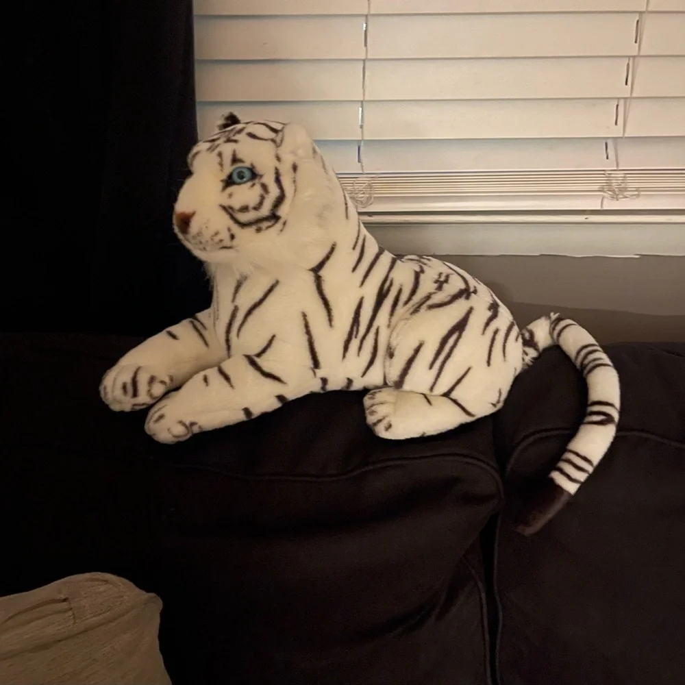 Vintage JIC White Tiger Plush Stuffed Animal – Realistic Big Cat Toy 17”